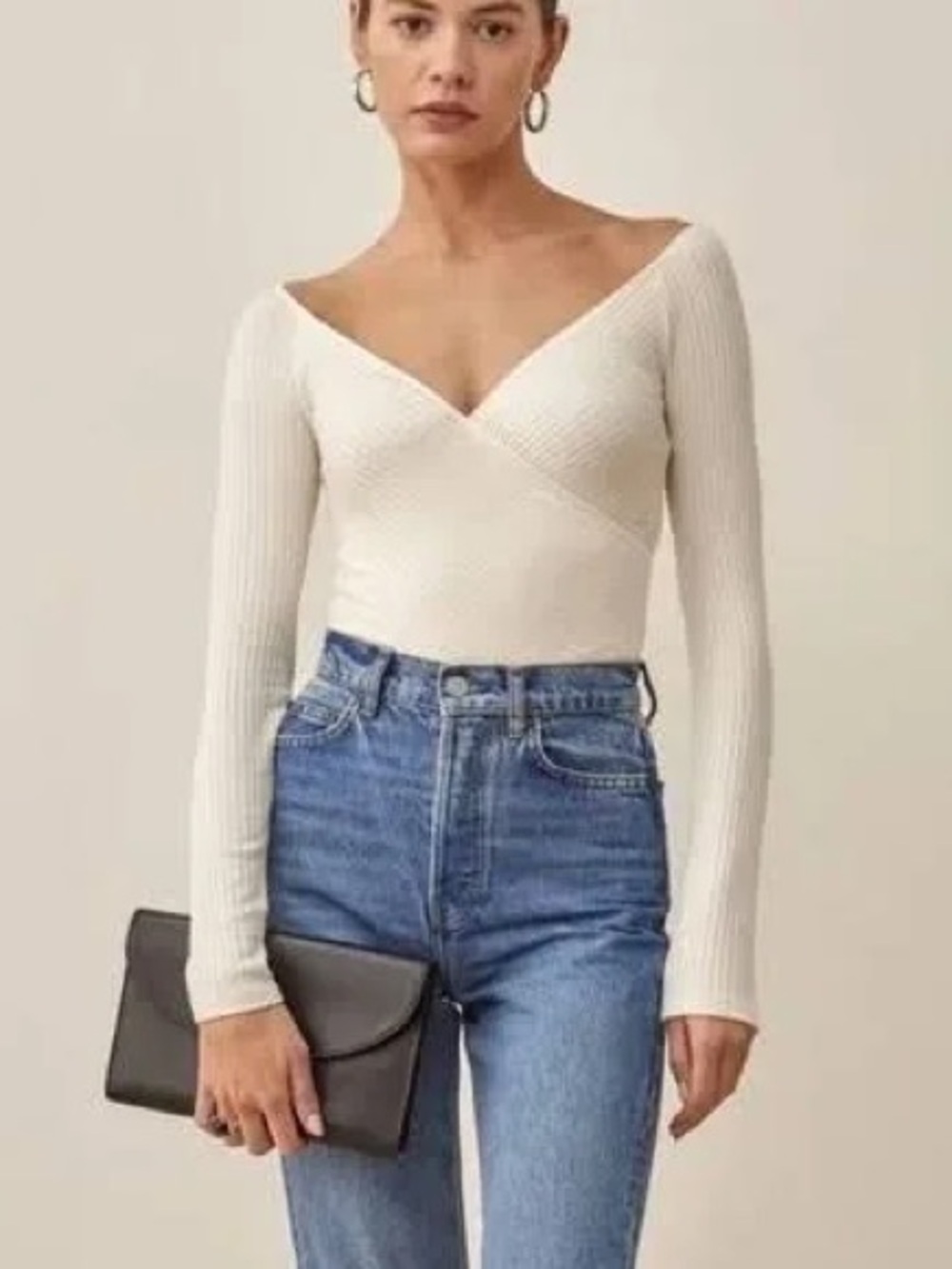 Reformation Minnie knit wrap top white